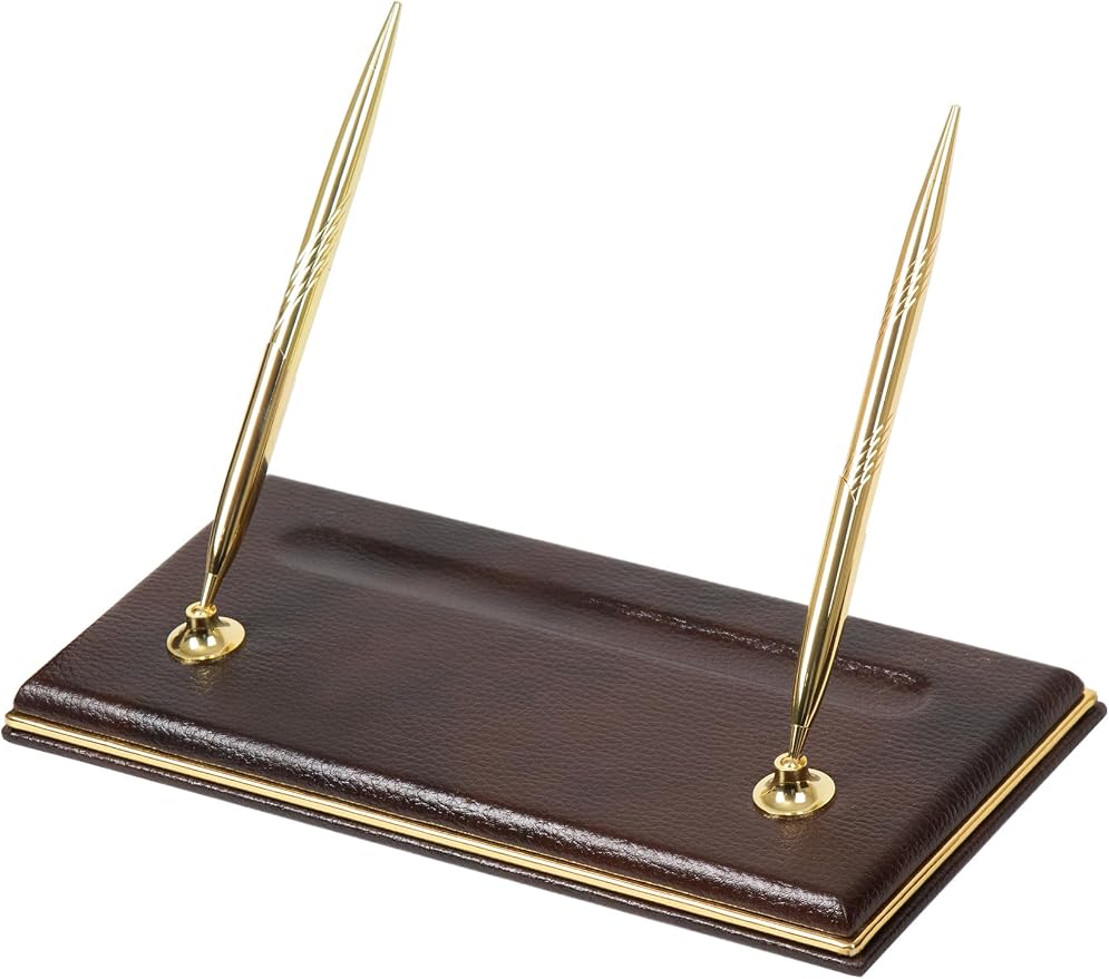 Cloud Luxury Leather Desk Set – 10 Piece Executive Desk Organizer with Desk Pad, Double Document Tray, Pen Holder, Memo Holder, Business Card Holder & Phone Stand – Gold Office Accessories (Brown)