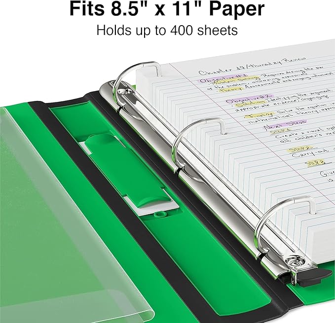 Staples Better Binder, 1.5" D‑Ring Heavy‑Duty Binder, Green, Reinforced Spine, 400‑Sheet Capacity, Durable 3‑Ring Binder for School, Office, Projects, 3‑Pack