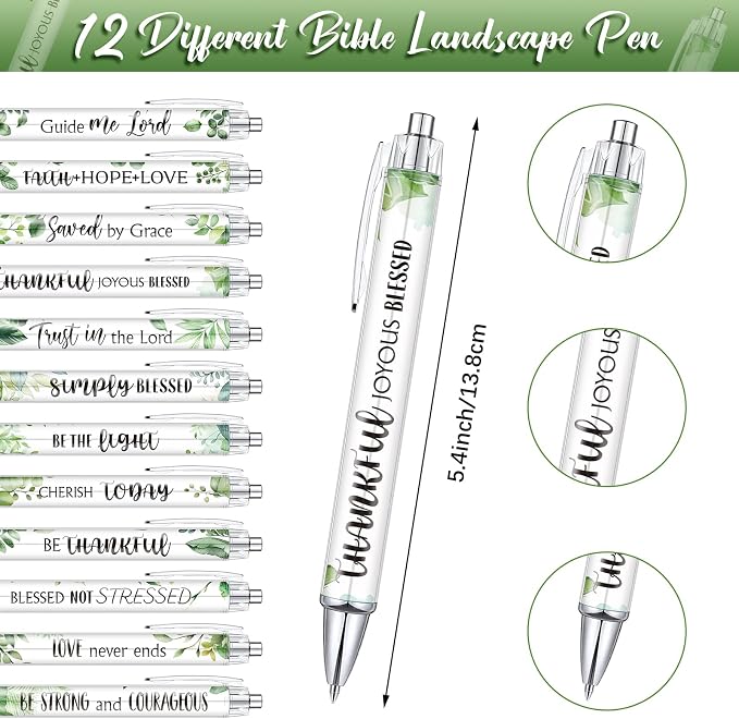 Colarr 12 Sets Christian Bulk Gifts for Women Bible Verse Pens Notebooks Religious VBS Scripture Ballpoint Pens Bookmarks Journal for Easter Sunday School Church Inspirational Supply(Greenery)