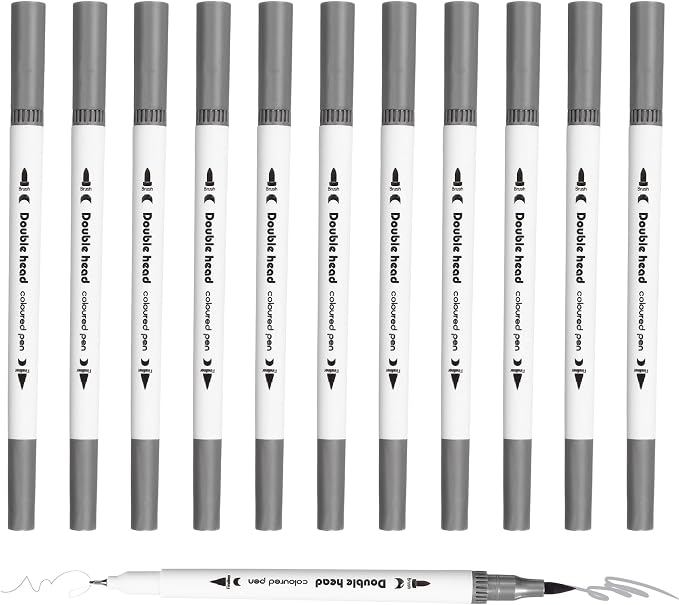 PATIKIL 12Pack Dual Brush Markers, Gray Watercolor Fine and Brush Tips Pens Colored Marker Calligraphy Coloring Art Supplies Set for Coloring Book Illustration Sketching Journaling