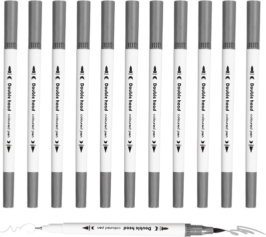 PATIKIL 12Pack Dual Brush Markers, Gray Watercolor Fine and Brush Tips Pens Colored Marker Calligraphy Coloring Art Supplies Set for Coloring Book Illustration Sketching Journaling