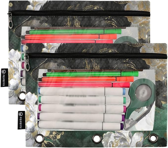 Funny Cat Pencil Pouches for 3 Ring Binder, Zipper Binder Pencil Case, 2 Pack Clear Window Case Bag for Office Organizers