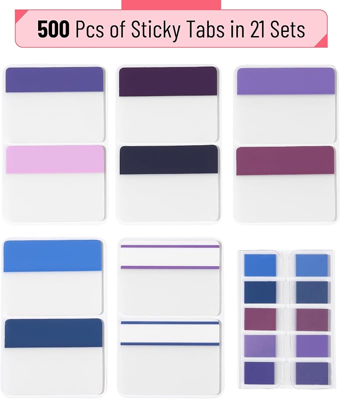 Mr. Pen- Sticky Index Tabs, 500 Pcs, 21 Sets, Colorful | Writable Colored Pages Markers Labels for Reading Notes, Books, Binders, Notebook, Folders and Classify Files