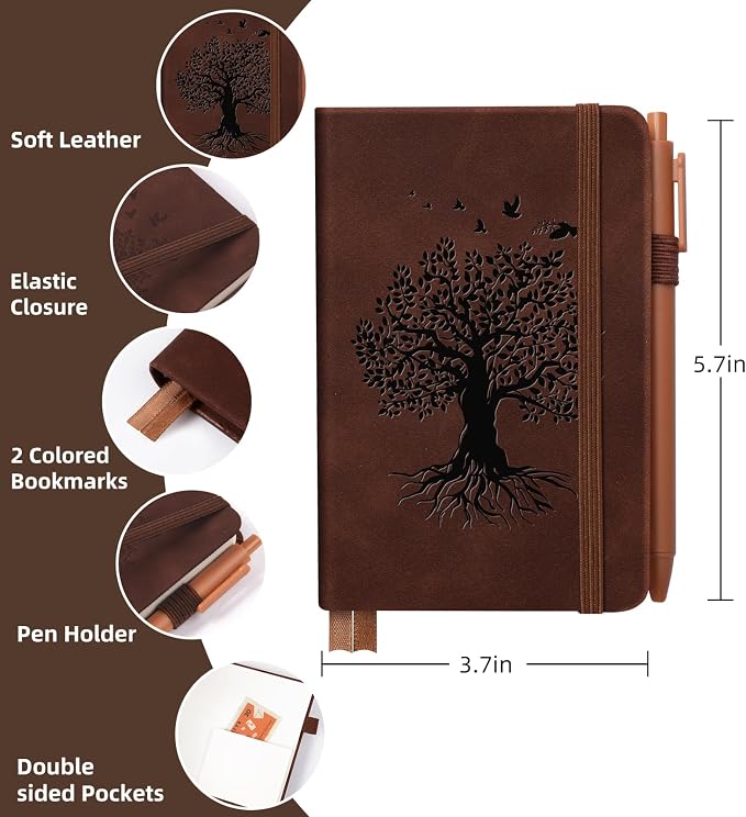 3 Pack Pocket Journaling Notebooks, A6 Small Notebook Total 360 Pages Journaling Notebooks For Note Taking Journals For Writing Mini Note Pads With Pen Holder 100 GSM Thick Paper(Black,Green,Brown)
