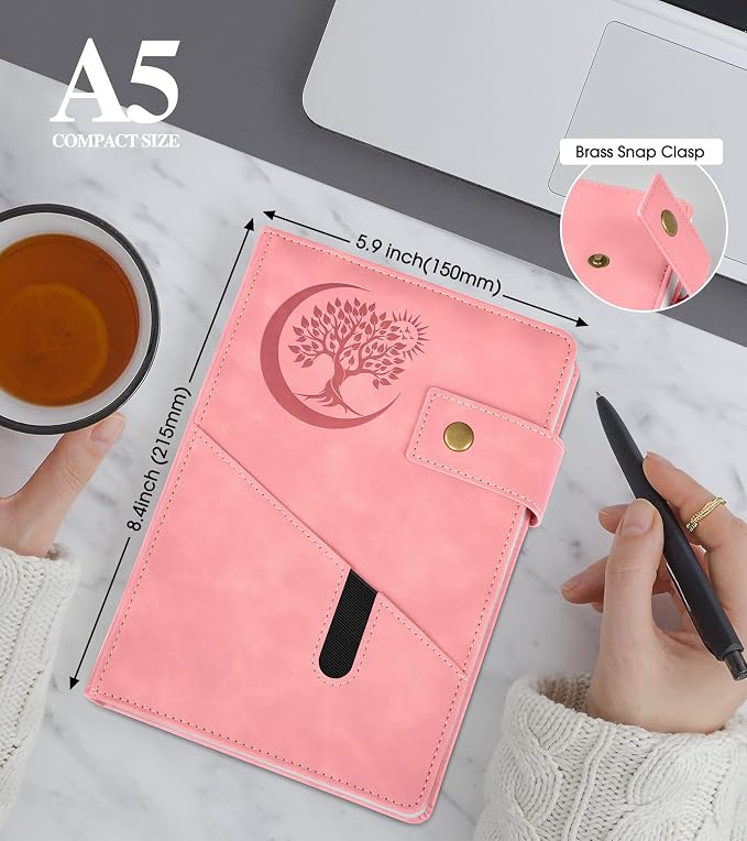 PAIBAS Blank Journal Notebook, A5 Hardcover Leather Sketchbook with 200 Pages Thick Blank Paper for Men Women, Unlined Drawing & Writing Journal, 5.9" x 8.4" Plain Notebook (pink)