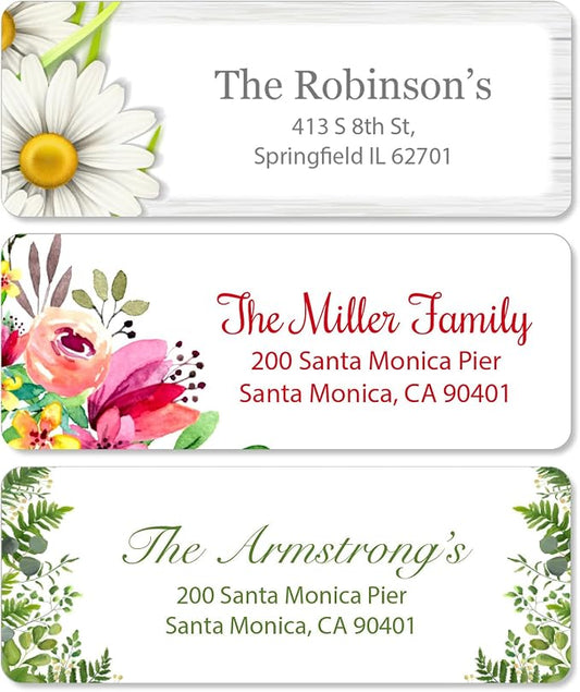 Personalized Return Address Labels - Elegant Flowers Designs - Self Adhesive Stickers (from 60 to1020 Labels), 2-5/8 x 1 inch Labels, in 8.5 x 11 inch Sheets.