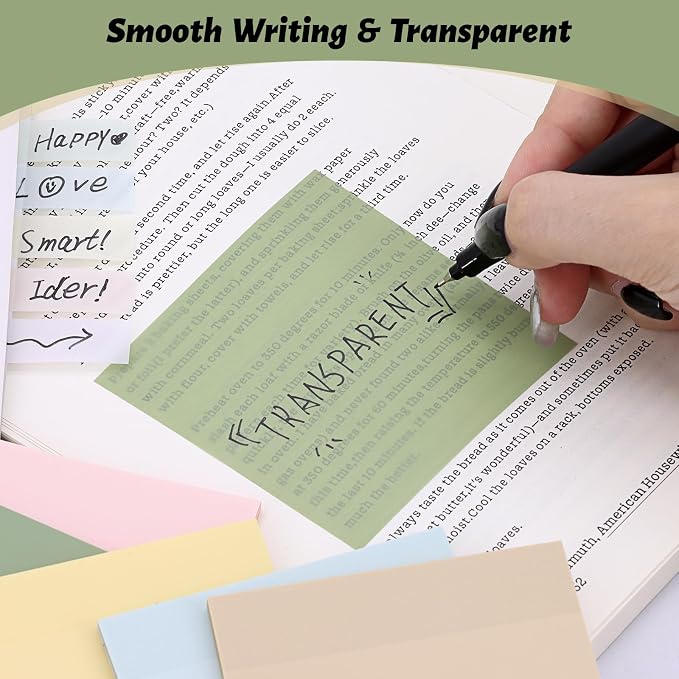‎SYMDROMIA Transparent Sticky Notes, 3"x3" Clear Post Translucent Sticky Notes with See Through Self-Adhesive Sticky Pads for Office School College Bible Supplies, 800 Sheets Bohemian