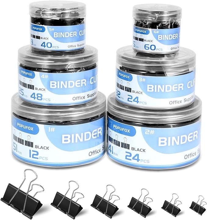 Binder Clips Assorted Sizes Including Extra Large Medium Small Mini and Micro, Office Supplies File Clamps Paper Clips, 6 Sizes in 6 Boxes, 208 PCS Metal Black Clamps for School | Including Extra Large Medium Small Mini and Micro, Office Supplies, File...
