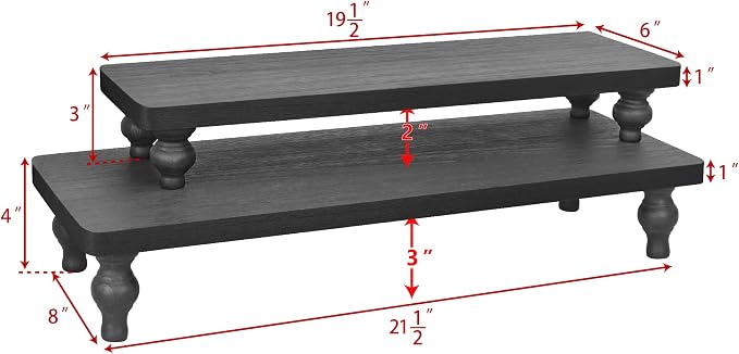 Ikee Design 2 Pcs Set Wooden Display Riser, Cupcake Dessert Display Riser, Countertop Centerpiece Dessert Serving Stand, Artificial Plant Stand for Garden, Farmhouse Decor, Black Color