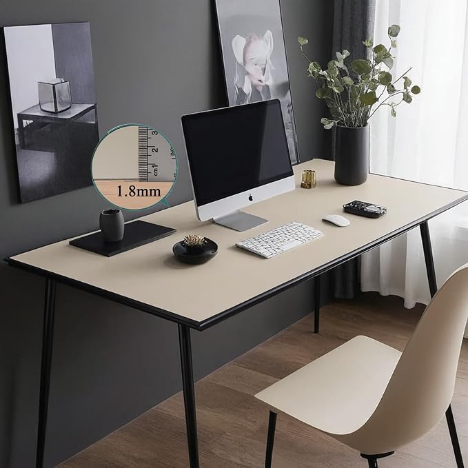 Leather Table Cover, Reversible Double-Sided, 1.8mm Thick, 24x60 Inch, Protector for Rectangular Tables, Waterproof & Oil Resistant for Dining Table, Office Desk, Dresser(Beige+Dark Brown)