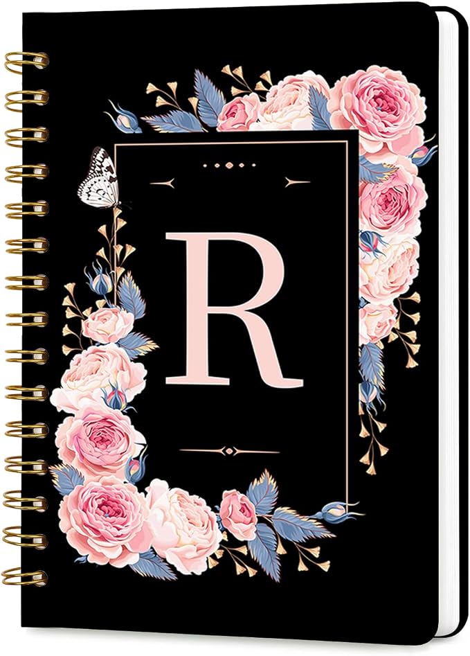 Lined Spiral Journal for Women, A5 Notebook for Work, 160 Pages, Letter R | College Ruled Spiral Notebook, Hardcover with Elegant Design for Note-Taking, 5.5 * 8.25 inch