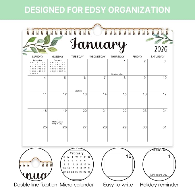 Comix 2026 Wall Calendar 14x11 Inch- 12 Monthly Calendar, January 2026 to December 2026, 2026 Hanging Calendar with Spiral Binding Week Numbers, Ideal for School,Office and Home, Macaron Color