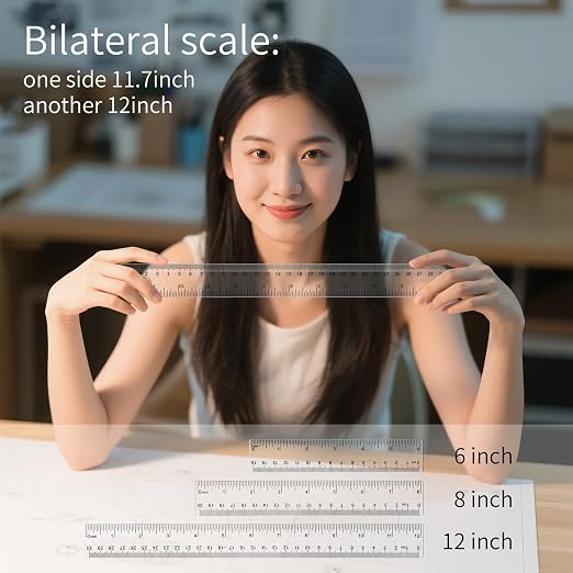 4 Pack Plastic Ruler 12 Inch Bulk for Classroom School Office Supplies for Kids，Clear Rulers，mm Ruler