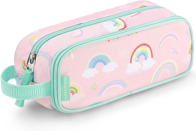 Choco Mocha Girls Pencil Case for Kids, Soft Large Zipper Pencil Pouch for Kids with 2 Compartments Girls Pencil Case for School Rainbow Pencil Bag, Pink