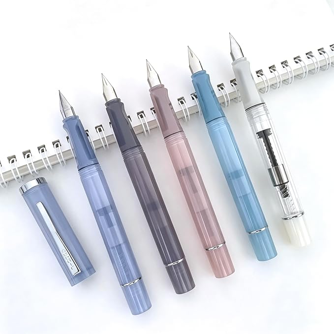 5-Pack Jinhao 58D Fountain Pen Set, Transparent Resin 0.5mm Fine Nib | Transparent Resin Fountain Pens With Converter & Pen Pouch. Ergonomic Design For Daily Office, Journaling & School Use.