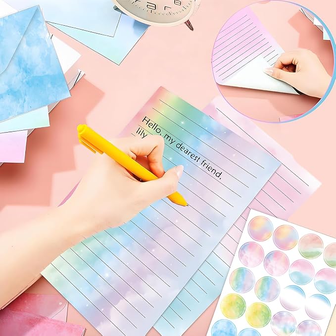 FUNCLASS 160 Pcs Stationery Set Letter and Envelopes Watercolor | 50 Lined Stationery Paper and 50 Matching Envelopes , 5.5 x 8.25 Inches Letter Writing Stationery for Home, Office, School