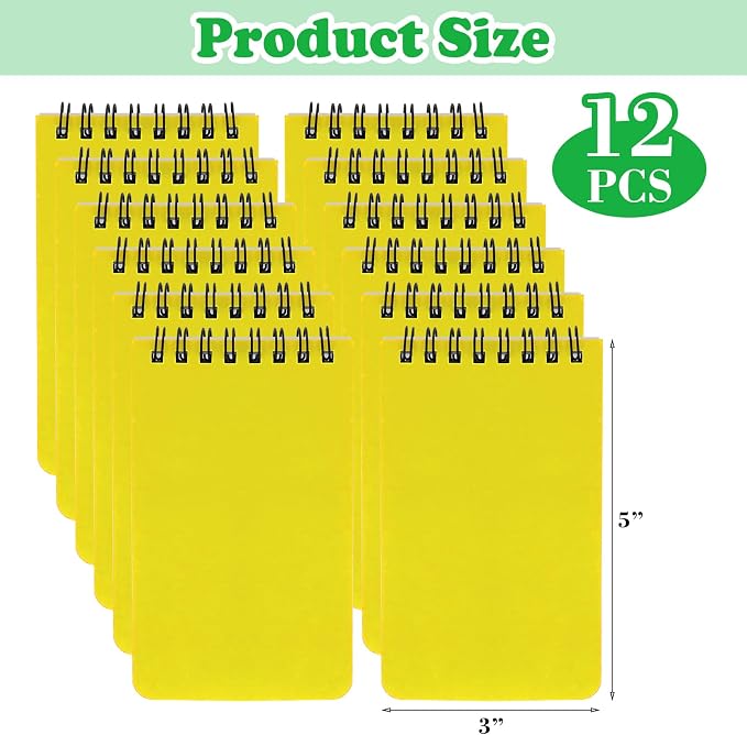 12 Pack mini Spiral Steno Pads,3x5 Inch Small Pocket Notebooks,75 Sheets/150 Pages College Ruled Lined Note Pads For Kids Adults Outdoor,Home,School,Office (Yellow)