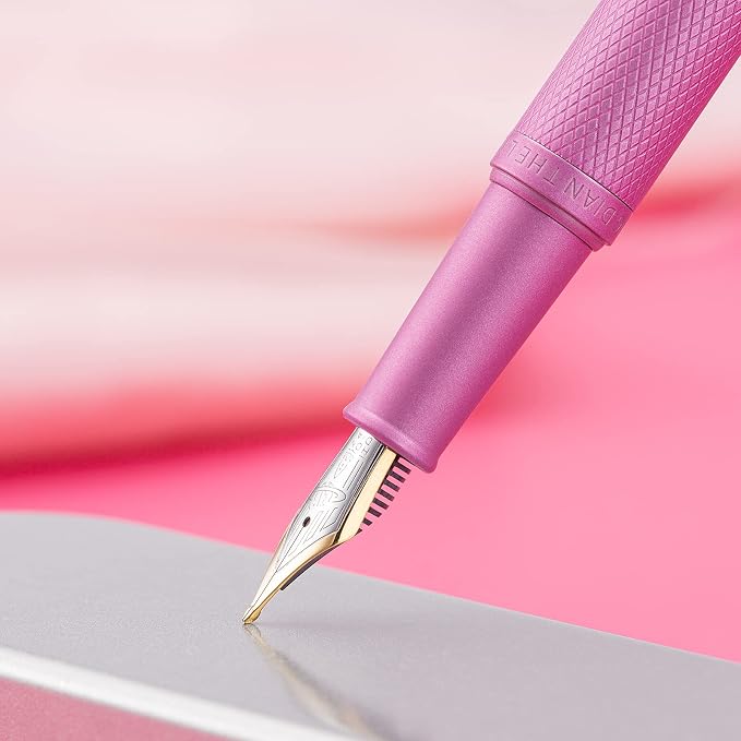 Hongdian 1851 Pink Forest Fountain Pen Blade Nib Classic Design Calligraphy Pen with Converter and Metal Pen Case Set