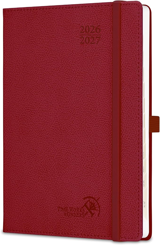 POPRUN Planner 2026-2027 (Size 6.75"x 8.75"), Academic Year Weekly Planner | Calendar Book Jul.2026 - Jun.2027, Appointment Book with Monthly Tabs, Leather Hardcover, Inner Pocket, 100GSM - Burgundy