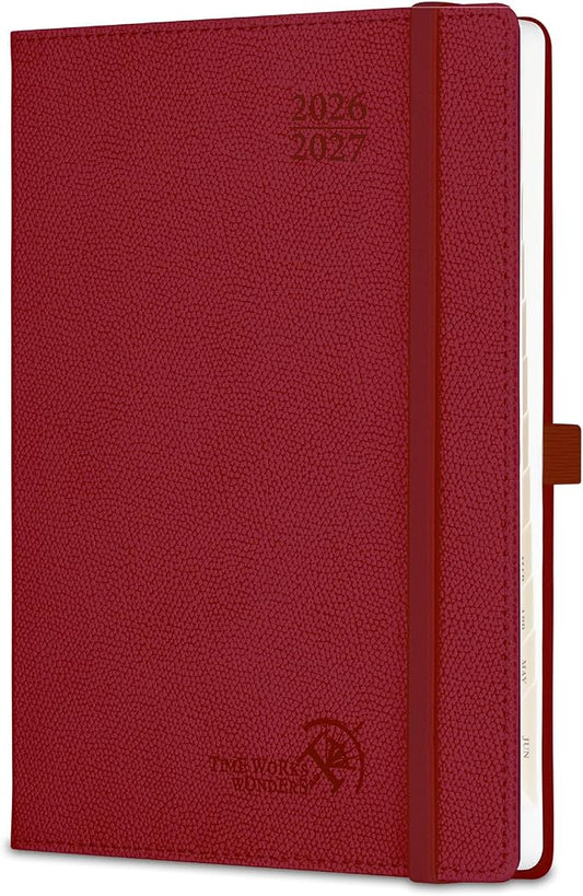 POPRUN Planner 2026-2027 (Size 6.75"x 8.75"), Academic Year Weekly Planner | Calendar Book Jul.2026 - Jun.2027, Appointment Book with Monthly Tabs, Leather Hardcover, Inner Pocket, 100GSM - Burgundy