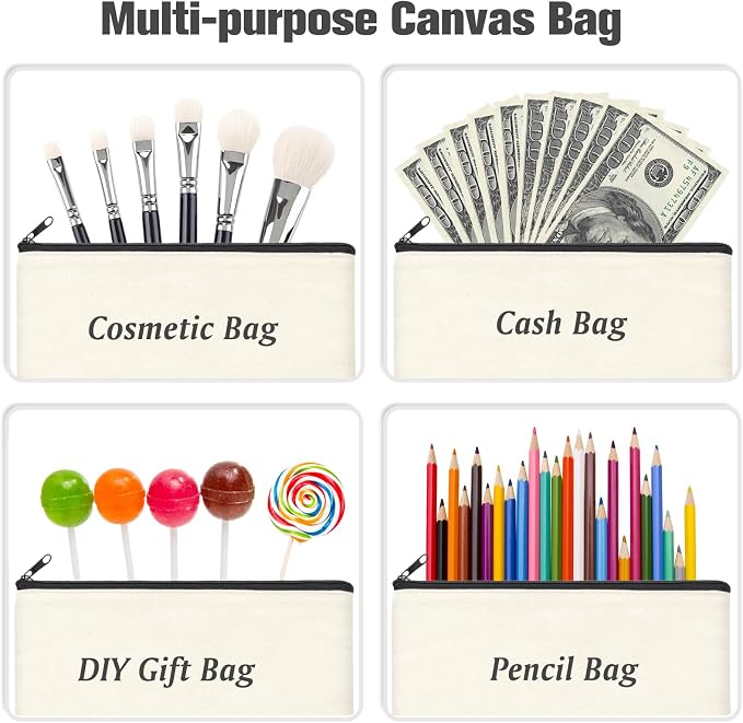 ZeeDix Canvas Zipper Pouch Bulk – 8.3 x 5 Inches Cotton Canvas Pouches with Zipper, Canvas Pencil Pouch, Makeup Bags Bulk for Travel Cosmetic Toiletry, Multipurpose Zipper Pouch for DIY Craft Storage