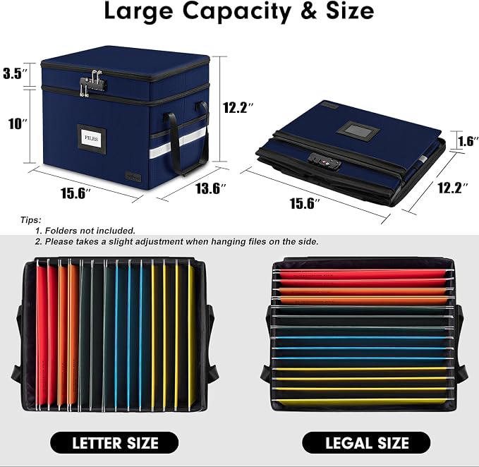 Fireproof File Oganizer with Lock, 2 Layer Fireproof Document Box Storage | Portable File Cabinet Storage Box with 5 Tab Inserts & Handle for Hanging Letter, Legal Size Folder, Certificate
