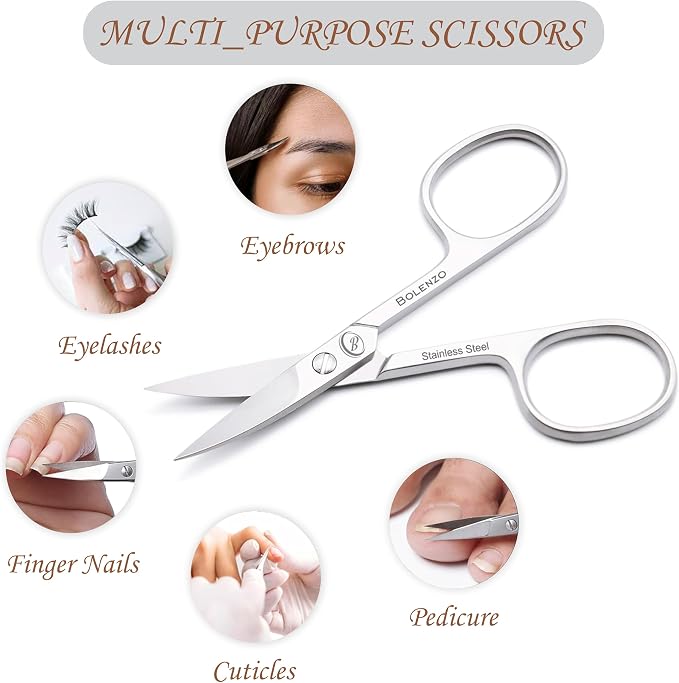 Nail Scissors Curved - High Carbon Stainless Steel Eyebrow Scissor for Eyelash, Nose Hair, Mustache, Beard, Toenail, Pedicure - Manicure Scissors for Men and Women (Nail Scissors)