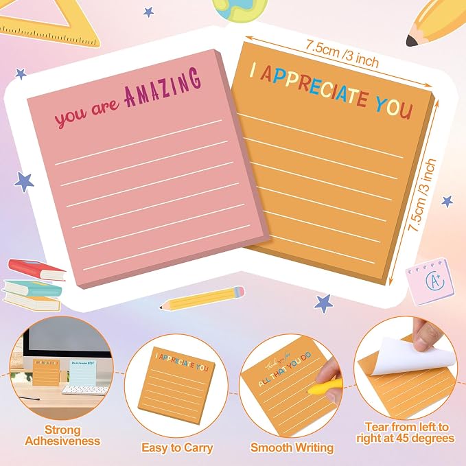 Yinder 24 Pcs Sticky Notes Gifts Bulk,Appreciation,Macaroon