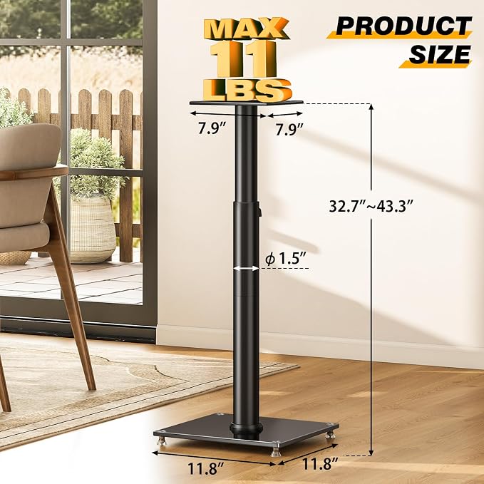 5Rcom Universal Speaker Stands for Surround Sound with 360° Swivel，Height Adjustable Bookshelf Speakers Stand from 32" to 43" with Cable Management, Speaker Stands Pair with Nonslip Pad Easy Install