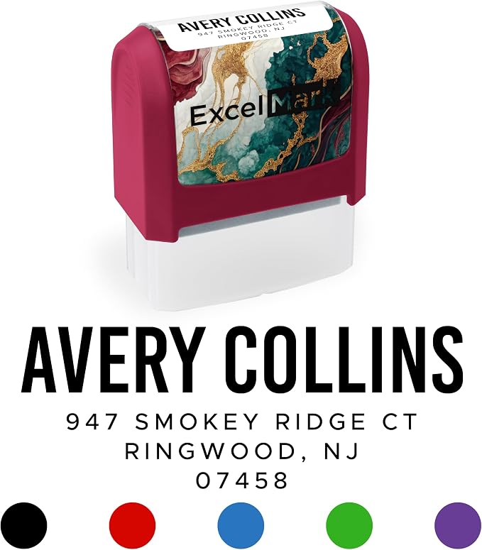ExcelMark Custom Return Address Stamp (Maroon, Urban Bold) | Custom Return Address Stamp with Elegant Designs, Vibrant Colors & Patterns – Perfect for Mail, Invitations & Gifts
