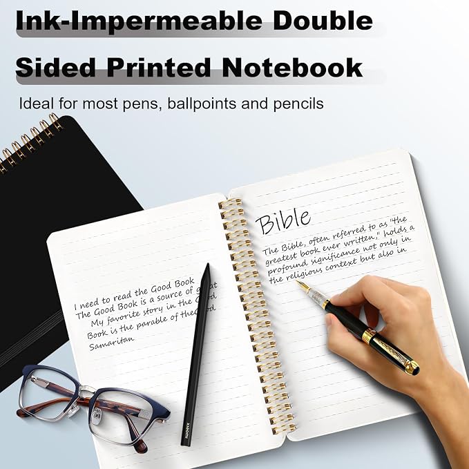 4 PCS Spiral Notebook, Spiral Journal Notebook, Notebooks for Work, Note Taking, School, Small Notebooks with Strap, Cute Notebooks for Women (Black)