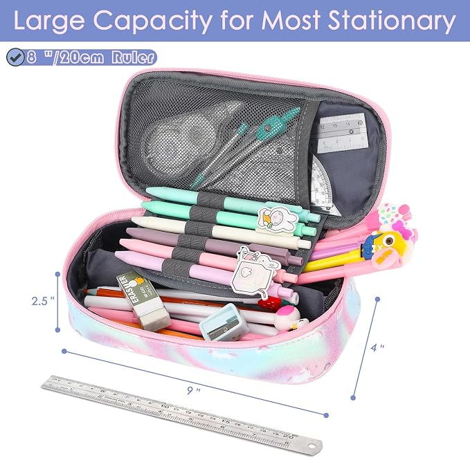 FlowFly Large Capacity Pencil Case for Kids, Boys & Girls – Zippered Multi-Functional Pen Pouch, Soft & Portable Pencil Bag for School, Teens, Students, Glitter#Unicorn