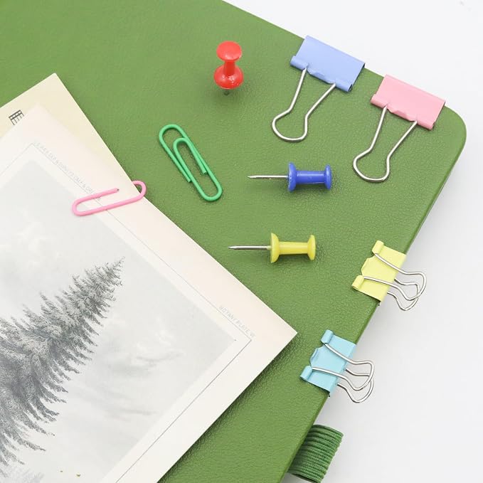 Office Supplies Set, Paper Clips, Push Pins and Binder Clips Set with Box for Office, School and Home(Mixing Colors)