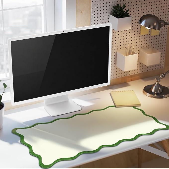Hahafelt Scalloped Desk Mat Large Desk Pad Cute Coquette Table Mat Back to School Preppy Table Make up Pad Nonslip Graduation Gift with Stitching Waterproof Gaming(Green,23.6 x 13.8 Inches)