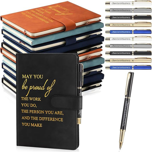 Kosiz 20 Pcs/10 Sets Employee Appreciation Gift Bulk A5 Leather Notebook Inspirational Journal Pen Thank You Gift for Men Women Coworker Teacher Office Back to School(Multicolor,Proud)