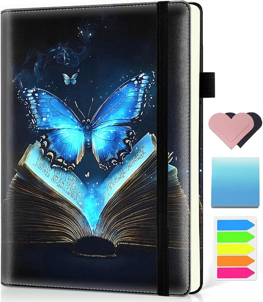 Hardcover Executive Notebooks, A5 PU Leather Lined Journal Notebook, 200 Pages Thick Paper Subject Notebooks for School,Work,Home Writing Business Notebook, Diary Book ，Magic Book Butterfly