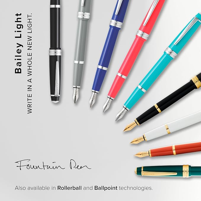Cross Bailey Light Polished White Resin and Gold Tone Extra-Fine Nib Fountain Pen - Professional Pen for Effortless Writing - Journaling, Note-Taking & More - Black Ink - Easy Handling
