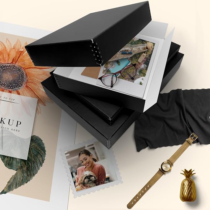 Golden State Art, Drop Front Archival Storage Box, 11.75"x15.25"x3"-Black | Acid-Free 11x14 Museum Photo Storage Box with Metal Edge, Preserve Documents, Prints, Poster, Photographs, Arts And Crafts