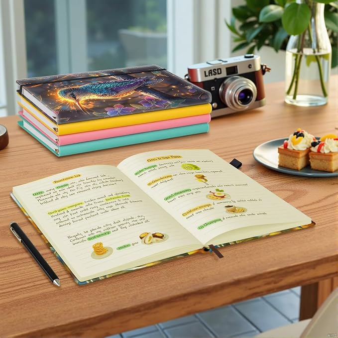 Hardcover Executive Notebooks, A5 PU Leather Lined Journal Notebook, 200 Pages Thick Paper Subject Notebooks for School,Work,Home Writing Business Notebook, Blooming Flower and Hummingbird