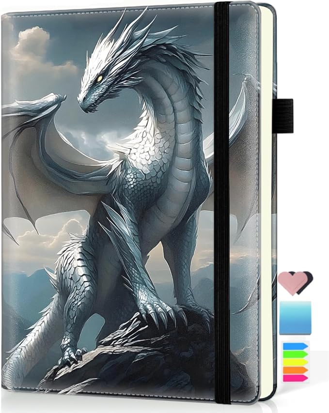 Hardcover Executive Notebooks, A5 PU Leather Lined Journal Notebook, 200 Pages Thick Paper Subject Notebooks for School,Work,Home Writing Business Notebook, Diary Book, Dragon Perched