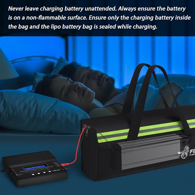 FLASLD 2-Pack Lipo Fireproof Bag Ebike Accessories Battery Charging Case Charge Explosionproof Bag Large Capacity Lipo Battery Storage Guard Safe Box (19.3 x 4.3 x 7in)