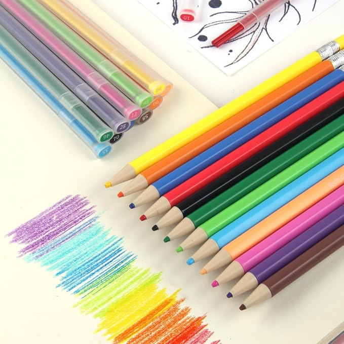 Colored Mechanical Pencil 2.6mm for Coloring and Drawing, Mechanical Colored Pencils,12pcs with extra 24pcs colored leads