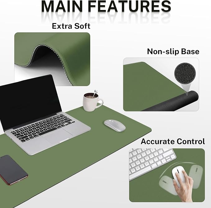 Britimes Olive Green Keyboard Mouse Pad Set 4in1 Large Mousepad+Keyboard Wrist Rest+Mouse Wrist Rest+Coaster Ergonomic Design for Home Office Computer 35.4x15.7Inches