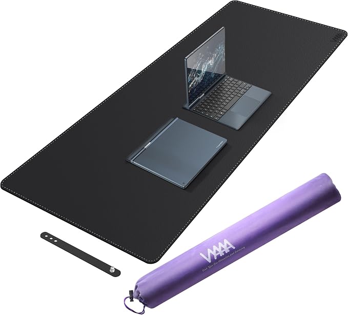Vyaaa 55" x 24" PU Leather Desk Mat & Large Mouse Pad (Black) | Desk Pad Protector, Waterproof Non-Slip Large Mouse Pad, Laptop Desk Blotter for Office, Home & Gaming