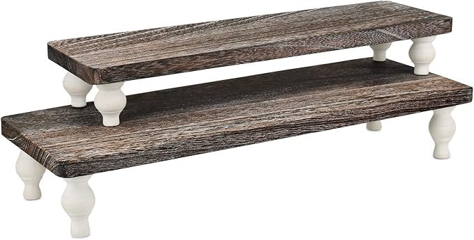 Ikee Design 2 Pcs Set Wooden Display Riser, Cupcake Dessert Display Riser, Countertop Centerpiece Dessert Serving Stand, Artificial Plant Pot Display Stand for Garden Decor, Coffee Color