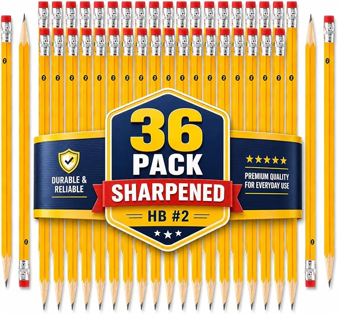 1InTheOffice Lead pencils, Wooden Pencils, Woodcase Pencil HB #2, Yellow Barrel, 36 Pack