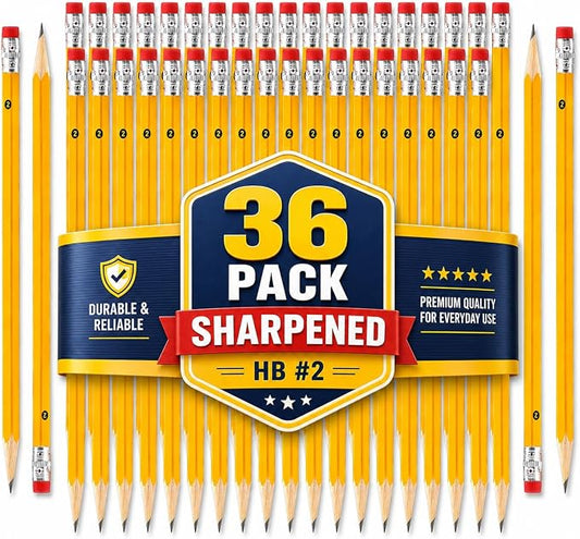 1InTheOffice Lead pencils, Wooden Pencils, Woodcase Pencil HB #2, Yellow Barrel, 36 Pack