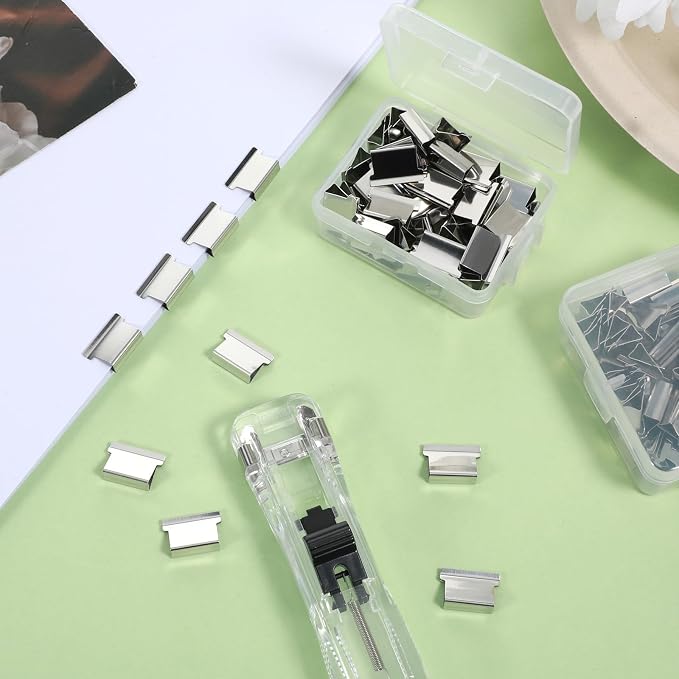 100Pcs Binder Clips Small, Paper Organizer Clips Office Supplies Stainless Reusable Steel Refill Clip Portable Clam Clip Work with Clam Dispensers for Fixing Loose Leaf(Silver)