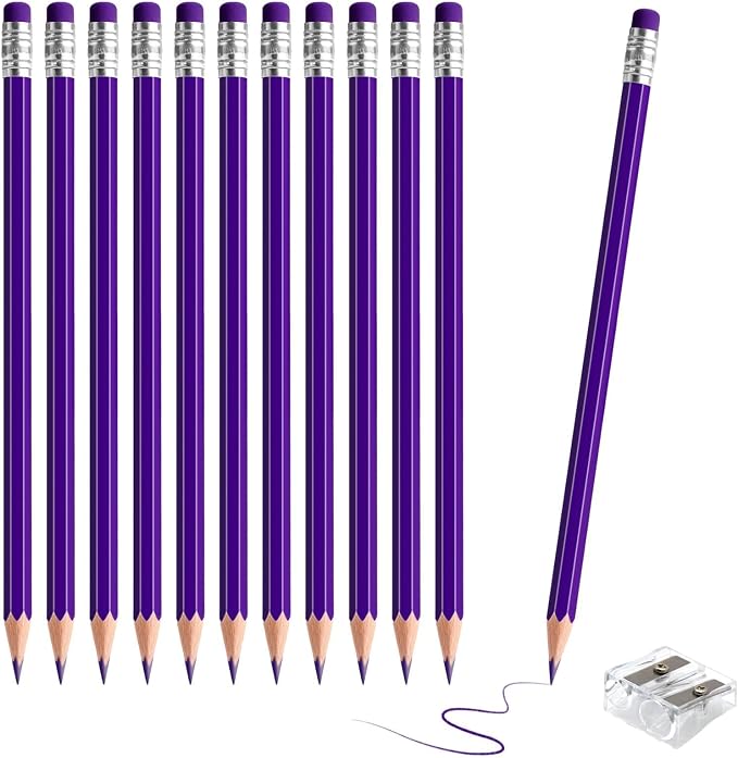 12 PCS Purple Pencils with Eraser, Pre-Sharpened HB Pencils for Writing & Drawing, School Supplies for Kids Homework, Tests, Art Crafts & Teacher Grading (Purple)