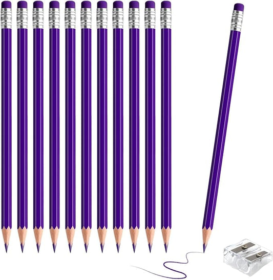 12 PCS Purple Pencils with Eraser, Pre-Sharpened HB Pencils for Writing & Drawing, School Supplies for Kids Homework, Tests, Art Crafts & Teacher Grading (Purple)